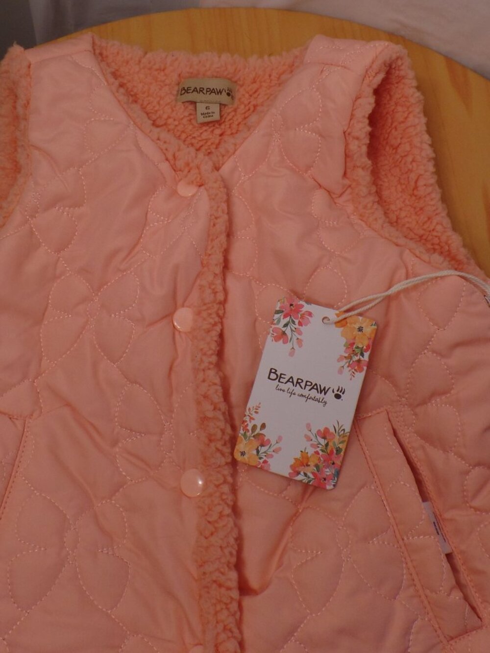Girls Bearpaw Pink Quilted Lined Vest Size 6 With Pockets - NWT